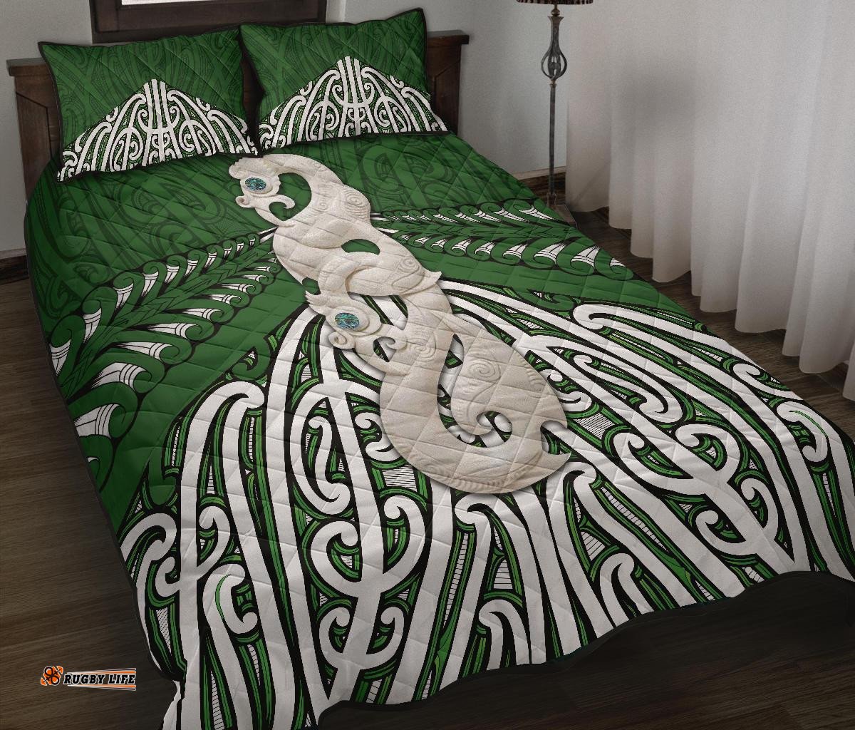 Maori Moko Tattoo Quilt Bed Set, Manaia Pounamu
