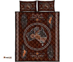 Aboriginal Quilt Cover Set, Australia Map Patterns Lizard Dot Painting