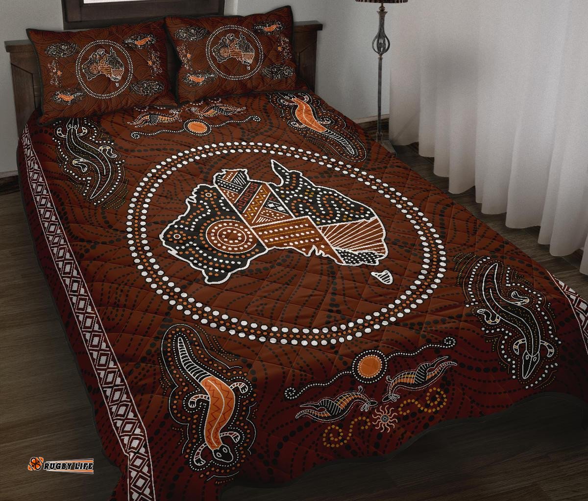 Aboriginal Quilt Cover Set, Australia Map Patterns Lizard Dot Painting