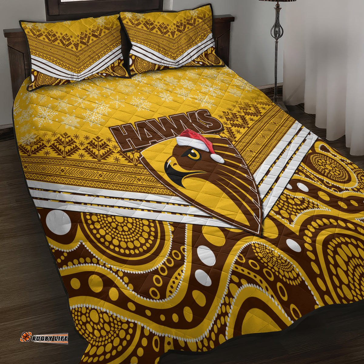 Hawthorn Football Christmas Quilt Bed Set Merry Xmas Mix Aboriginal Art