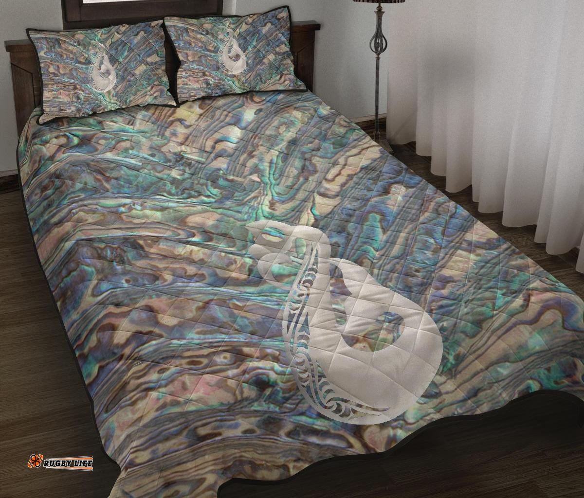 New Zealand Quilt Bed Set, Te Mania Paua Shell Ruaumoko Quilt And Pillow Cover