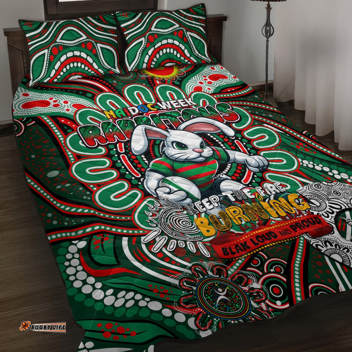 NAIDOC Week 2024 Rabbitohs Quilt Bed Set Mascot Rugby