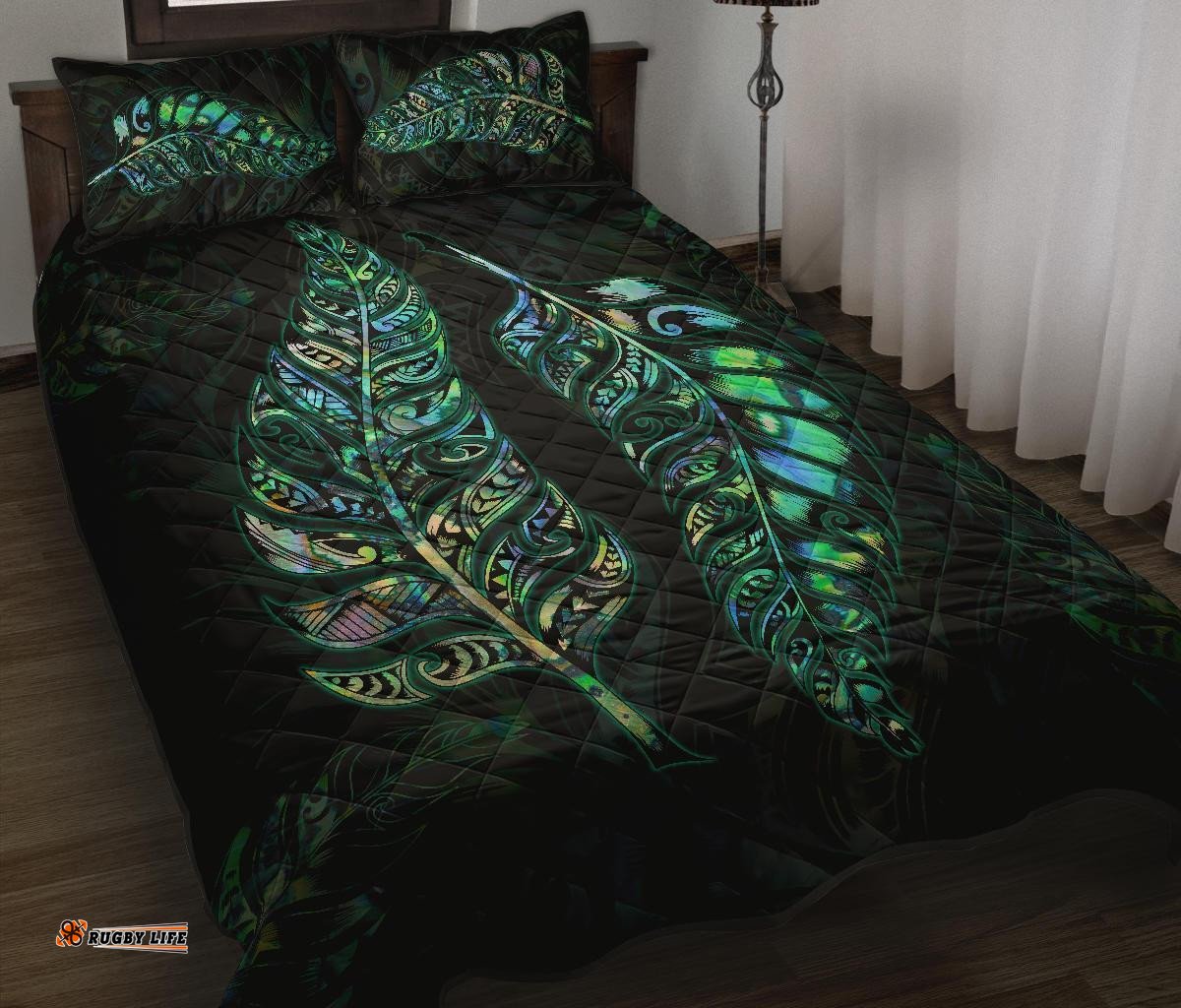New Zealand Silver Fern Couple Quilt Bed Set Paua Shell