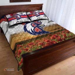 Sydney Roosters ANZAC Quilt Bed Set Poppy Flowers Vibes White