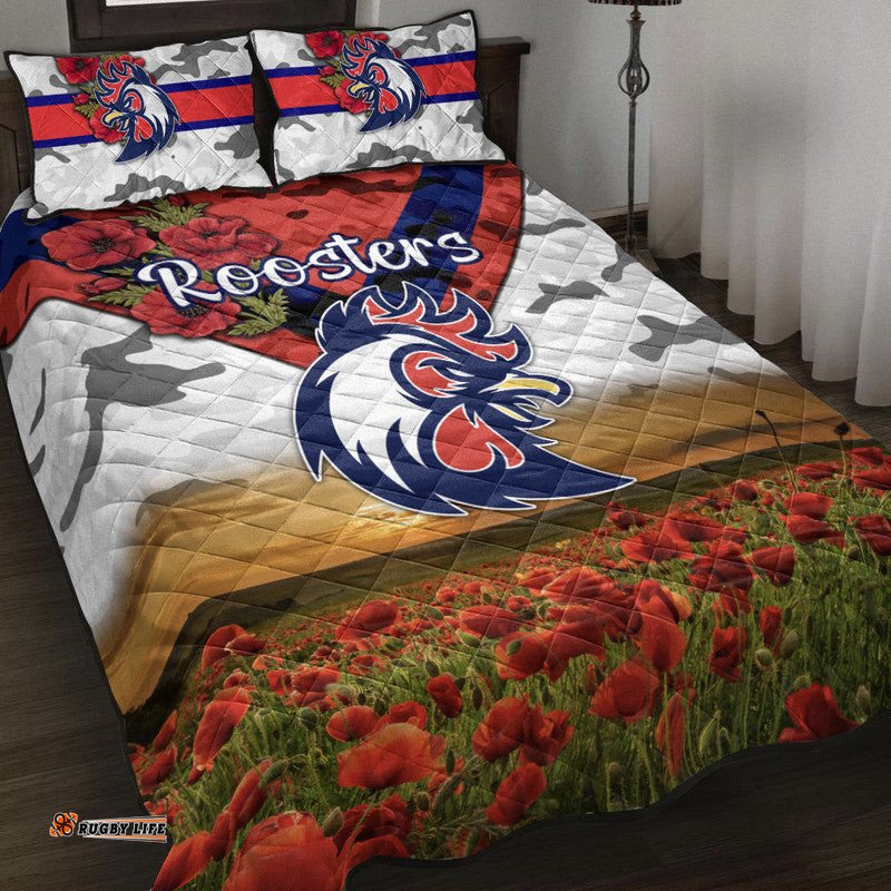 Sydney Roosters ANZAC Quilt Bed Set Poppy Flowers Vibes White