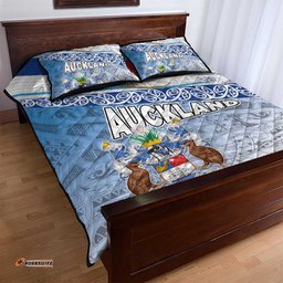 New Zealand Auckland Quilt Bed Set Auckland's Flag and Coat of Arms Koru Art Maori Pattern