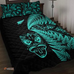 New Zealand Haka Rugby Maori Quilt Bed Set Silver Fern Vibes Turquoise