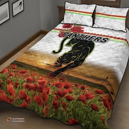 Penrith Panthers ANZAC Quilt Bed Set Poppy Flowers Vibes White