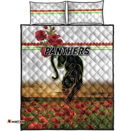 Penrith Panthers ANZAC Quilt Bed Set Poppy Flowers Vibes White