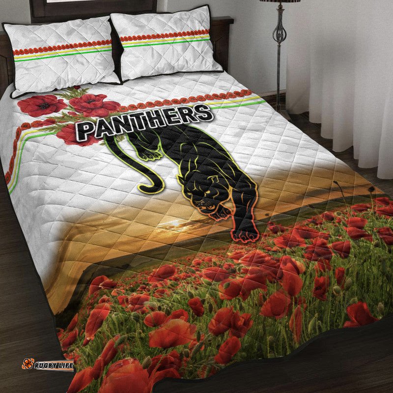 Penrith Panthers ANZAC Quilt Bed Set Poppy Flowers Vibes White
