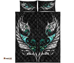 New Zealand Quilt Bed Set Manaia Paua Fern Wing White