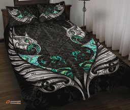 New Zealand Quilt Bed Set Manaia Paua Fern Wing White