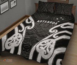 Aotearoa Quilt Bed Set Maori Moko Black White