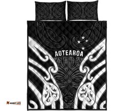 Aotearoa Quilt Bed Set Maori Moko Black White