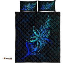 New Zealand Light Silver Fern X Frangipani Tattoo Quilt Bedding Sets Blue