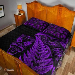 New Zealand Haka Rugby Maori Quilt Bed Set Silver Fern Vibes Purple