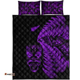 New Zealand Haka Rugby Maori Quilt Bed Set Silver Fern Vibes Purple
