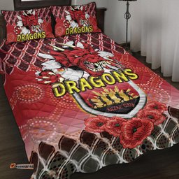 St. George Illawarra Dragons Rugby Quilt Bed Set Aboriginal And ANZAC Day With Dragons Poppy Flower Patterns Quilt Bed Set