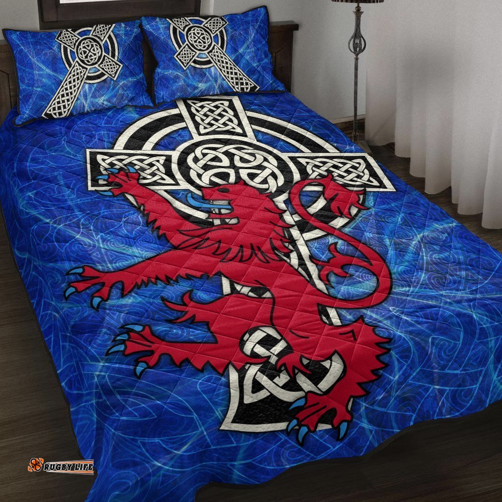 Scotland Celtic Quilt Bed Set Celtic Cross and Rampant Skew Style