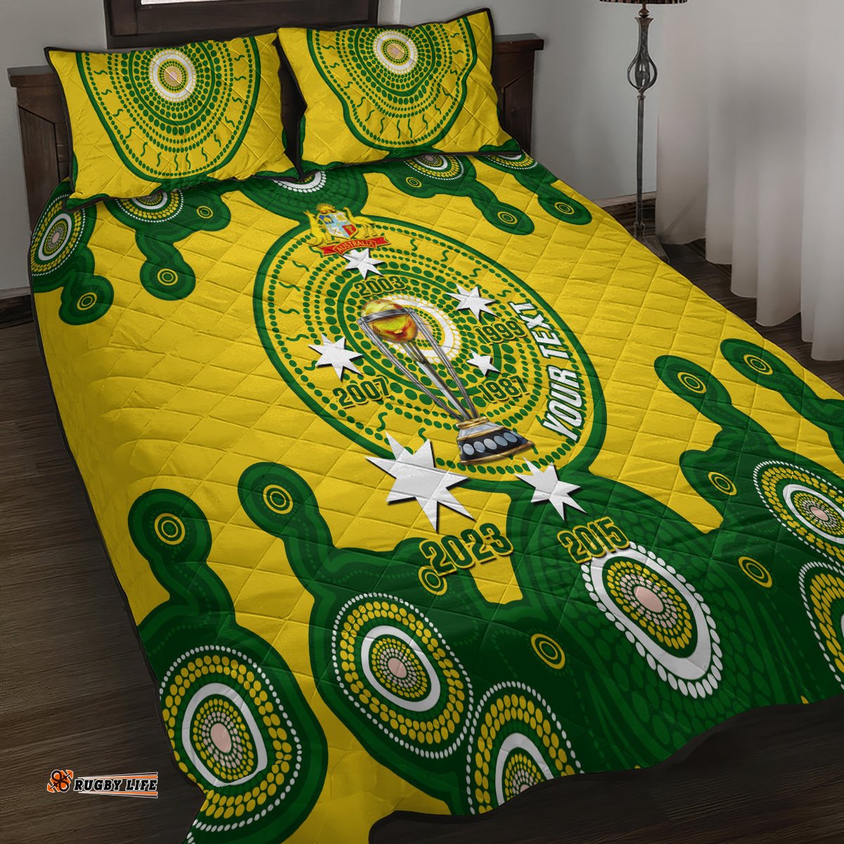 Personalised Australia Cricket Quilt Bed Set World Cup 6th Champions Trophy National Color