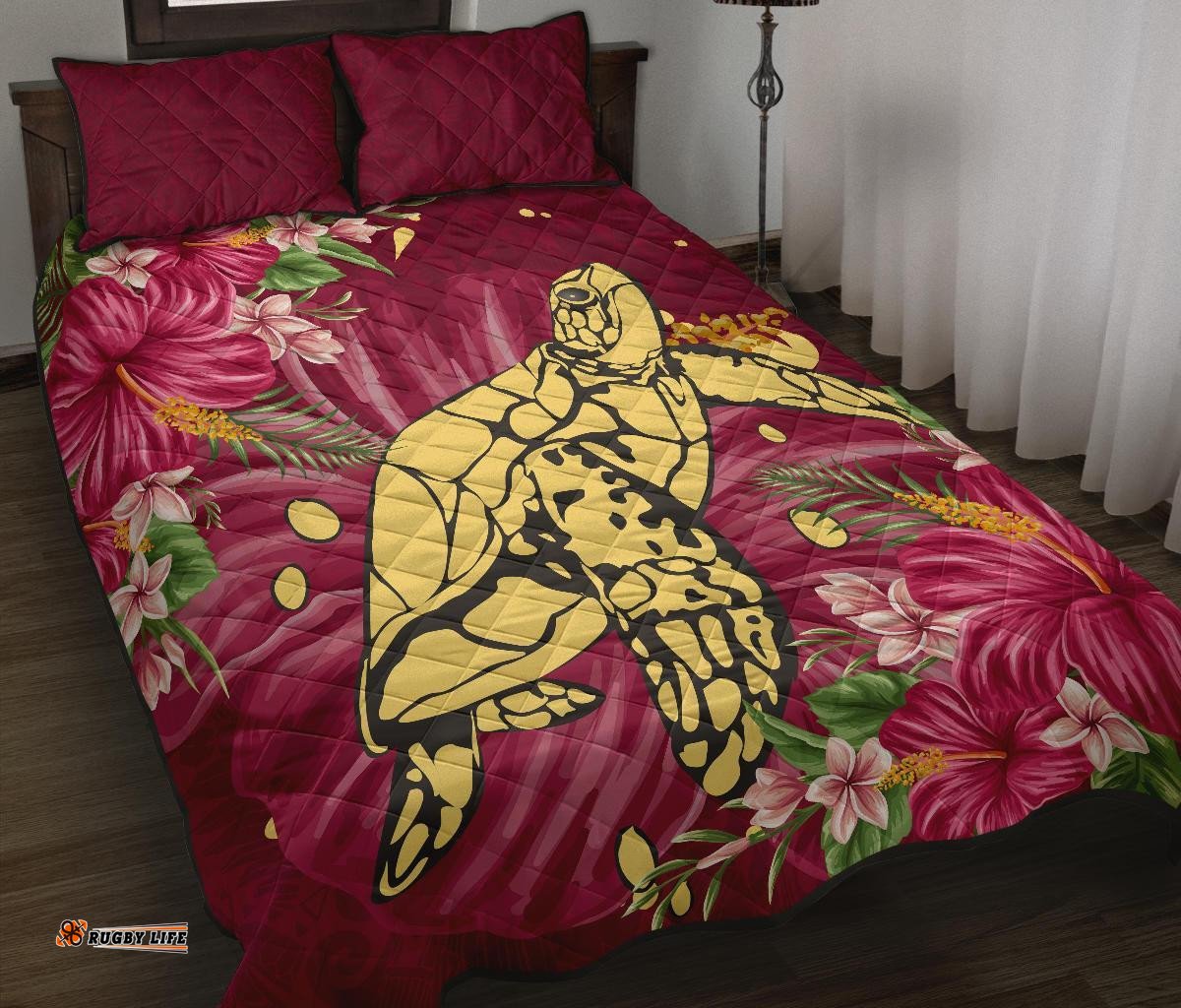 New Zealand Quilt Bed Set Turtle Polynesian Hibiscus