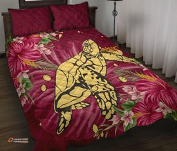 New Zealand Quilt Bed Set Turtle Polynesian Hibiscus