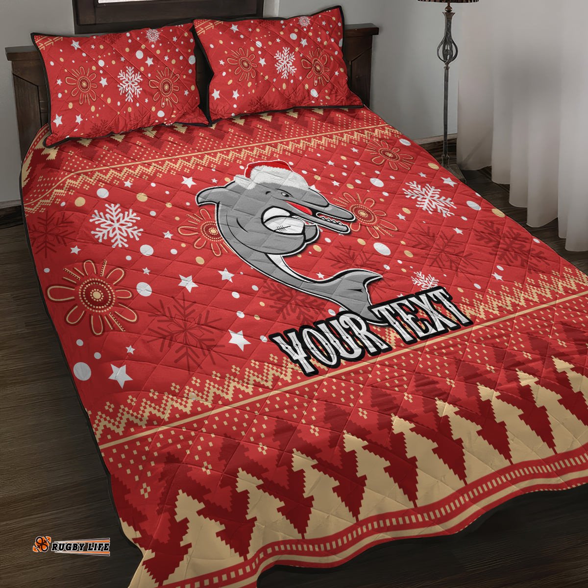 Custom Dolphins Rugby Quilt Bed Set Chirstmas Vibe