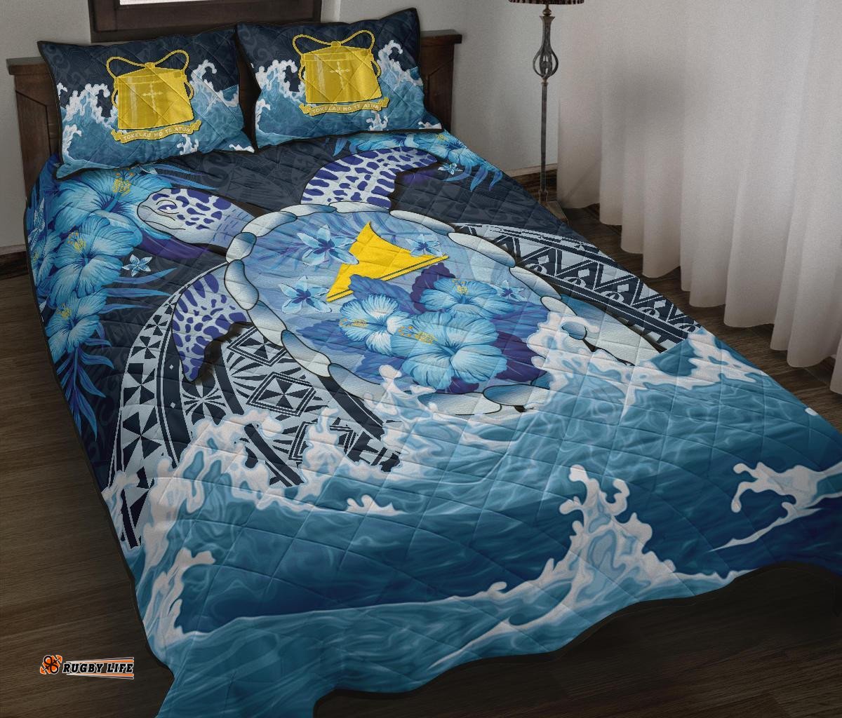Taukelau Polynesian Sea Turtle Hibiscus Quilt Bed Set