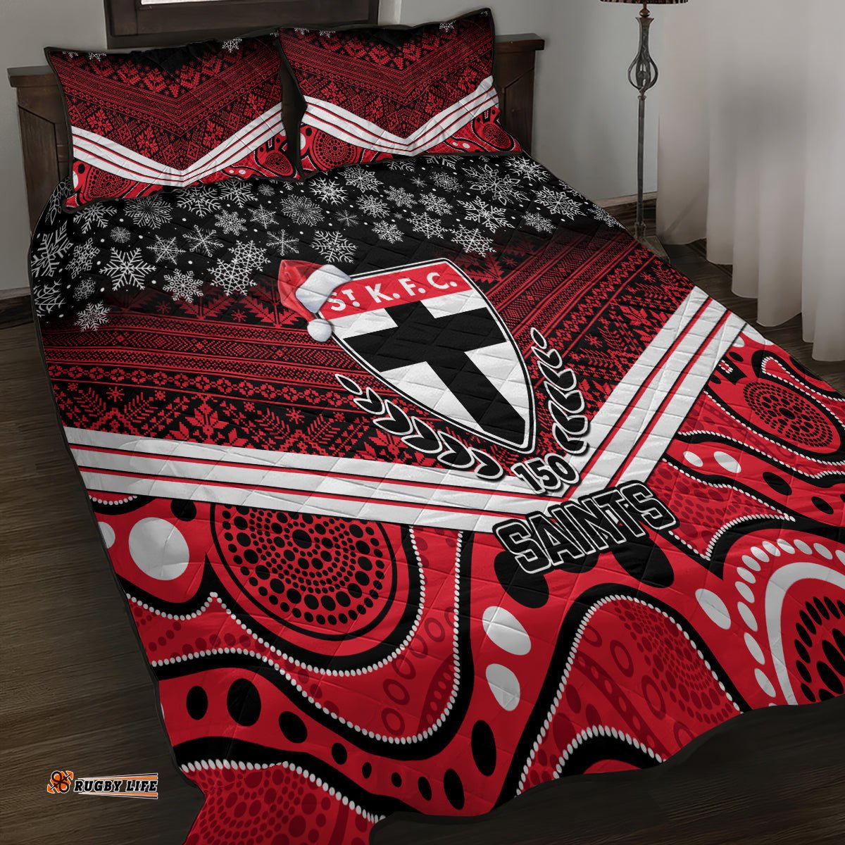 St Kilda Football Christmas Quilt Bed Set Merry Xmas Mix Aboriginal Art 03