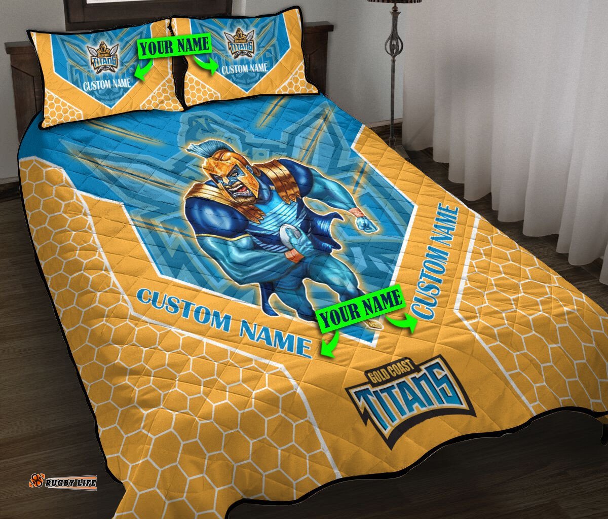 Nrl Gold Coast Titans Quilt Set Mascot Personalised
