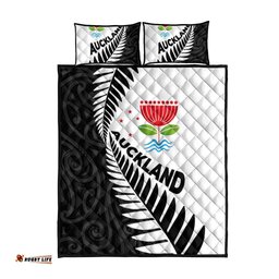 New Zealand Auckland Quilt Bed Set Auckland's Emblem and Silver Ferns Maori Art Tattoo