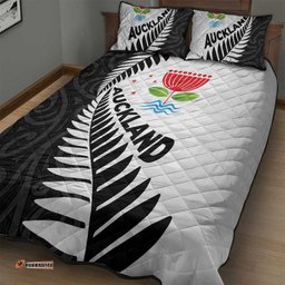 New Zealand Auckland Quilt Bed Set Auckland's Emblem and Silver Ferns Maori Art Tattoo