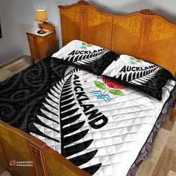 New Zealand Auckland Quilt Bed Set Auckland's Emblem and Silver Ferns Maori Art Tattoo