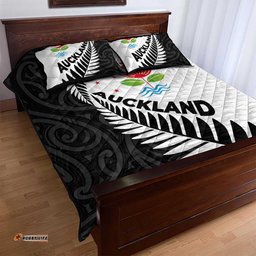 New Zealand Auckland Quilt Bed Set Auckland's Emblem and Silver Ferns Maori Art Tattoo