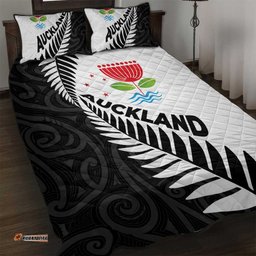New Zealand Auckland Quilt Bed Set Auckland's Emblem and Silver Ferns Maori Art Tattoo
