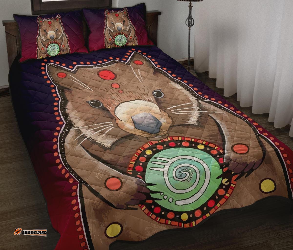Aboriginal Quilt Cover Set, Wombat Painting Circle Patterns