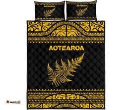 Aotearoa New Zealand Maori Quilt Bed Set Silver Fern Yellow