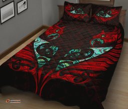 New Zealand Quilt Bed Set Manaia Paua Fern Wing Red
