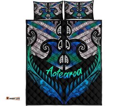 Aotearoa Quilt Bed Set Silver Fern Tangaroa