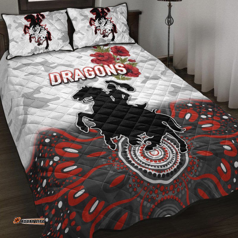 St. George Illawarra Dragons ANZAC Quilt Bed Set Indigenous Vibes White
