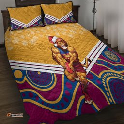Custom Brisbane Lions Football Christmas Quilt Bed Set Merry Xmas Mix Aboriginal Art