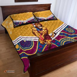 Custom Brisbane Lions Football Christmas Quilt Bed Set Merry Xmas Mix Aboriginal Art