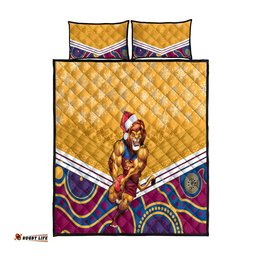 Custom Brisbane Lions Football Christmas Quilt Bed Set Merry Xmas Mix Aboriginal Art