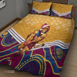Custom Brisbane Lions Football Christmas Quilt Bed Set Merry Xmas Mix Aboriginal Art