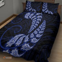 Blue New Zealand Paisley Silver Fern Quilt Bed Set Aotearoa Maori
