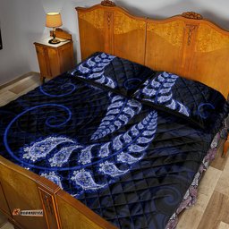 Blue New Zealand Paisley Silver Fern Quilt Bed Set Aotearoa Maori