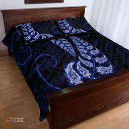 Blue New Zealand Paisley Silver Fern Quilt Bed Set Aotearoa Maori