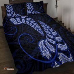 Blue New Zealand Paisley Silver Fern Quilt Bed Set Aotearoa Maori