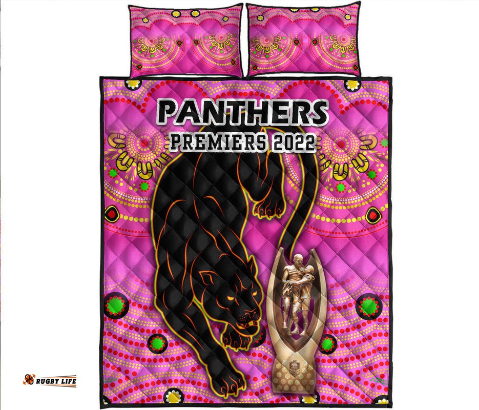 Penrith Panthers Rugby Quilt Bed Set Pink Crouching Panther Premiers