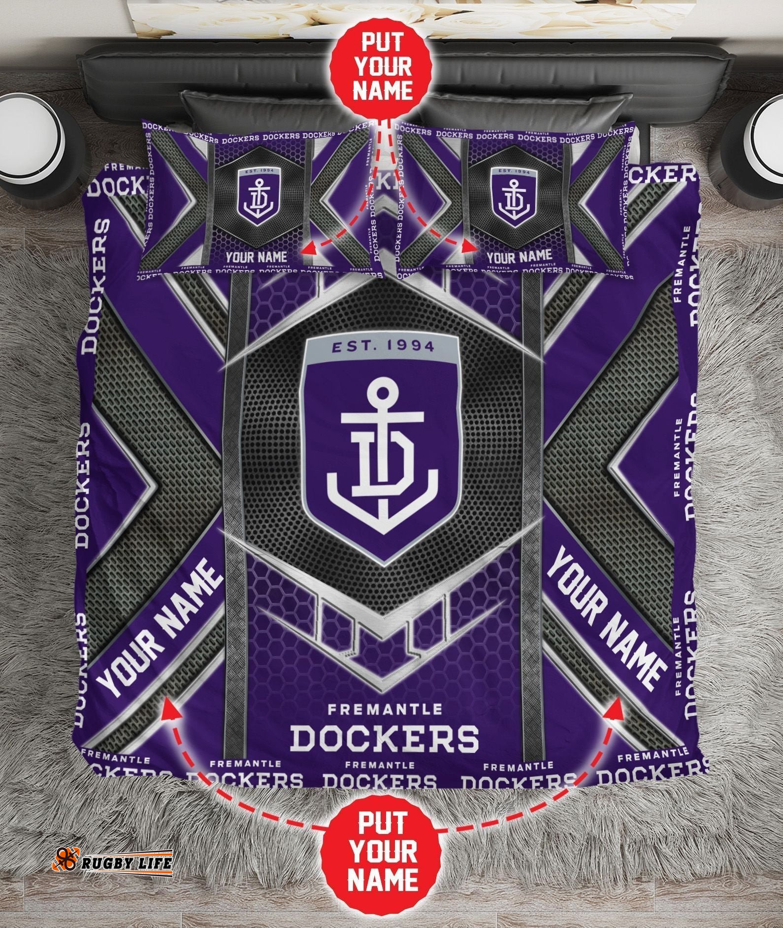 Personalised Fremantle Football Club Limited Edition Quilt Bed Set AFL Metal